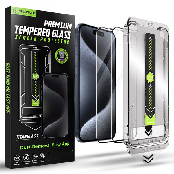 Techsuit iPhone 15 Pro - Σετ με 2 Full Screen Αντιχαρακτικά Γυαλιά Οθόνης - TitanGlass FullCover - Black