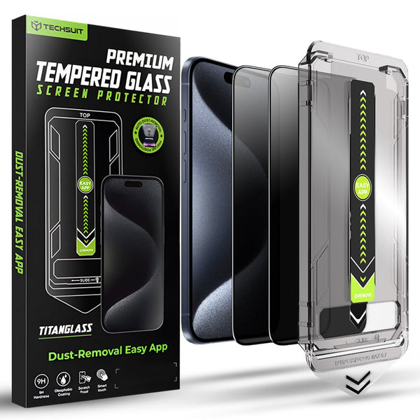 Techsuit iPhone 15 Pro - Σετ με 2 Full Screen Αντιχαρακτικά Γυαλιά Οθόνης - TitanGlass FullCover - Privacy