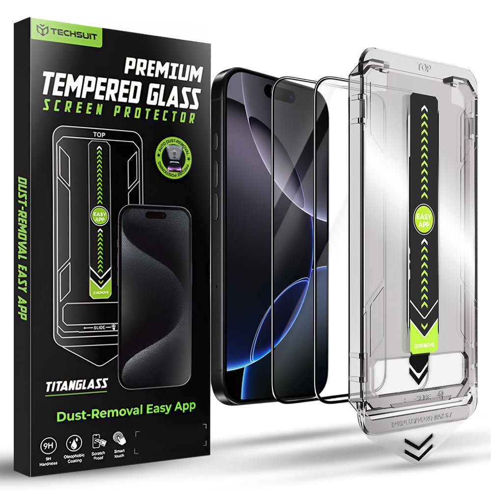 Techsuit iPhone 16 Pro Max - Σετ με 2 Full Screen Αντιχαρακτικά Γυαλιά Οθόνης - TitanGlass FullCover - Black