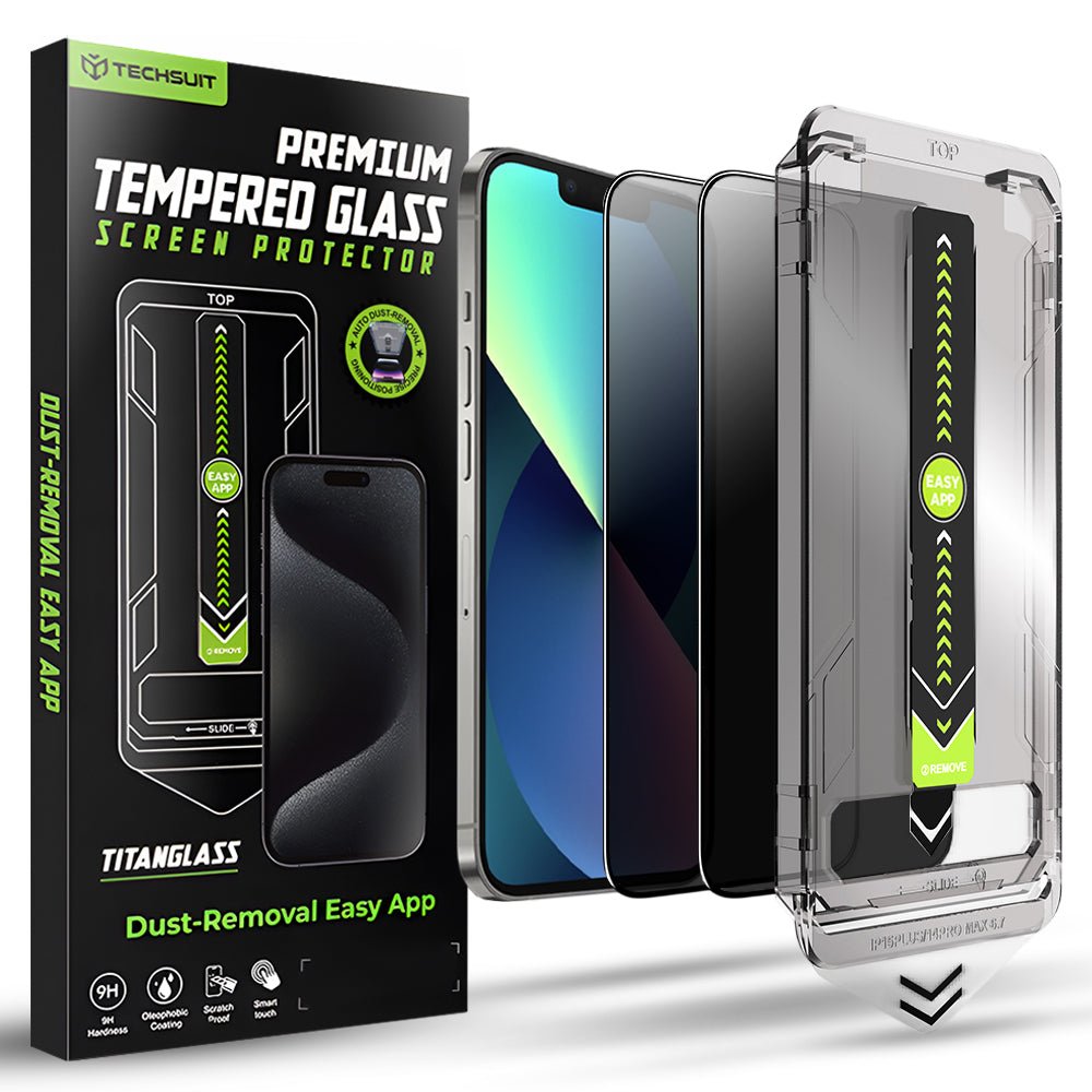 Techsuit iPhone 16e / 17e / 14 / 13 / 13 Pro - Σετ με 2 Full Screen Αντιχαρακτικά Γυαλιά Οθόνης - TitanGlass FullCover - Privacy
