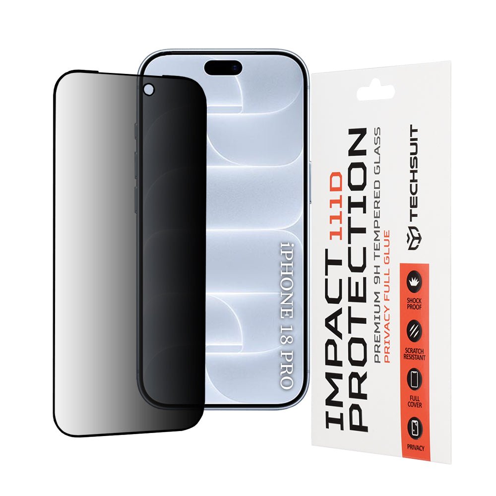Techsuit iPhone 18 Pro - Full Screen Full Glue Tempered Glass Αντιχαρακτικό Γυαλί Οθόνης 9H 0.33mm 111D Privacy - Black