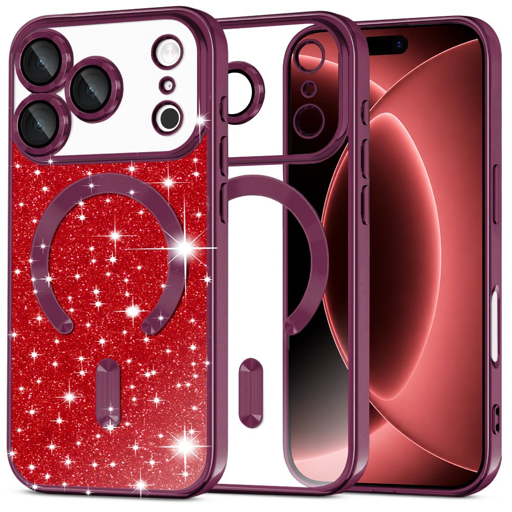 Techsuit iPhone 18 Pro Max / iPhone 17 Pro Max - Θήκη Σιλικόνης με MagSafe - Luxury Glitter - Dark Cherry