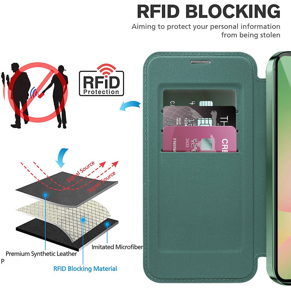 Techsuit Samsung Galaxy A26 5G - Θήκη Βιβλίο με MagSafe με Υποδοχές Καρτών και RFID Προστασία - SmartMag Book Case - Green
