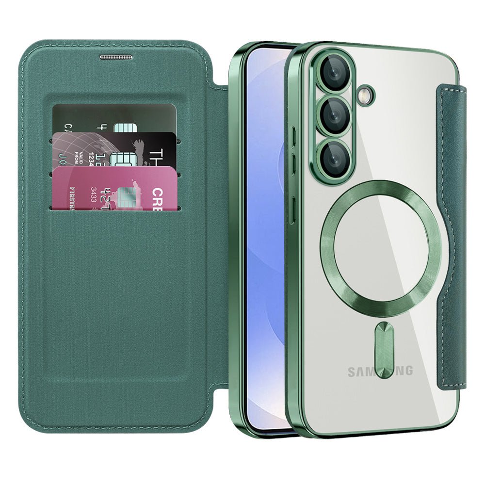 Techsuit Samsung Galaxy S25 Plus - Θήκη Βιβλίο με MagSafe με Υποδοχές Καρτών και RFID Προστασία - SmartMag Book Case - Green