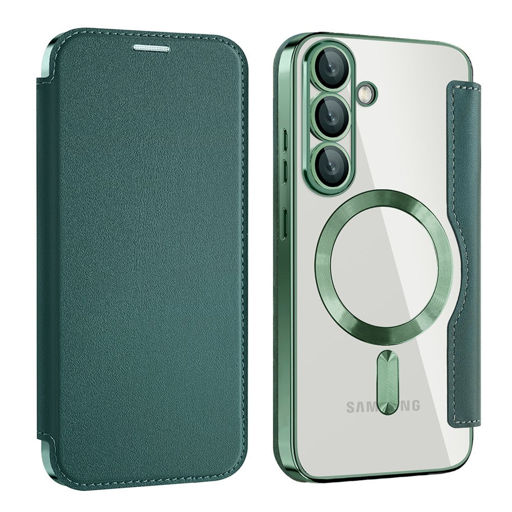 Techsuit Samsung Galaxy S25 Plus - Θήκη Βιβλίο με MagSafe με Υποδοχές Καρτών και RFID Προστασία - SmartMag Book Case - Green