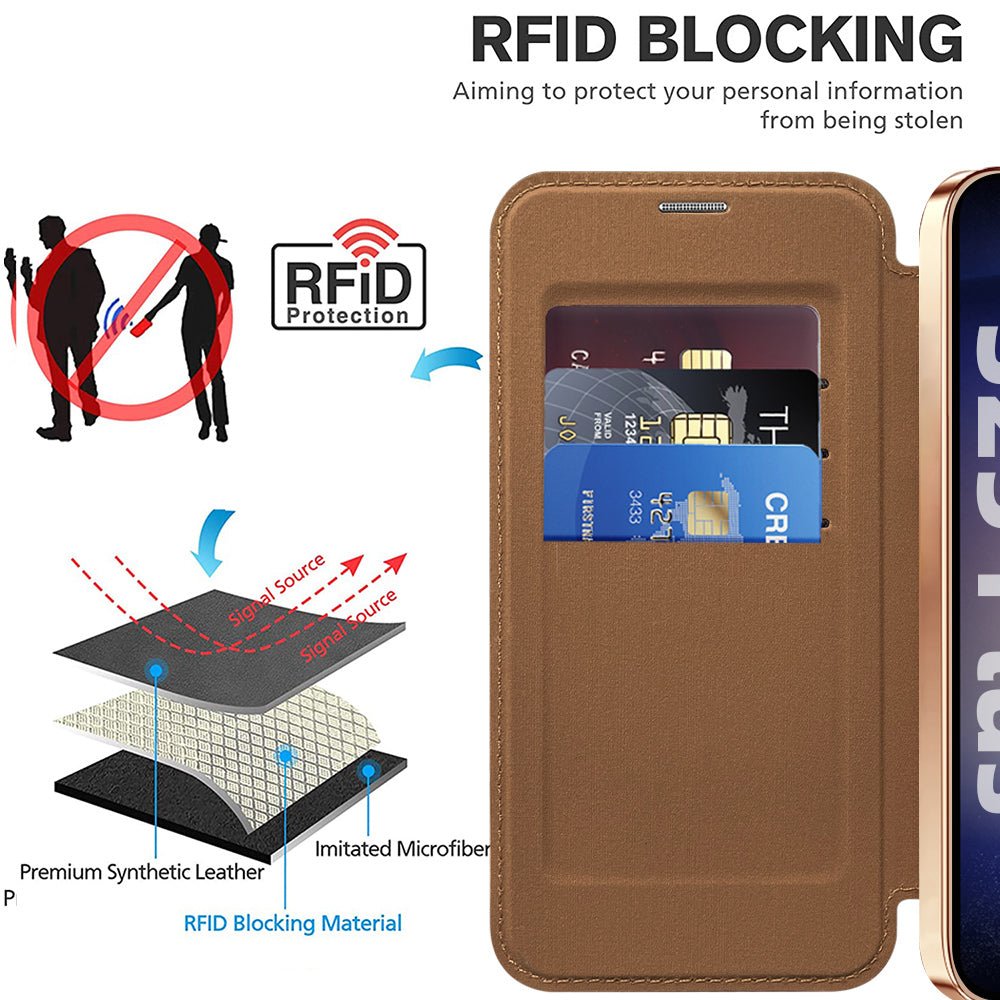 Techsuit Samsung Galaxy S25 - Θήκη Βιβλίο με MagSafe με Υποδοχές Καρτών και RFID Προστασία - SmartMag Book Case - Brown