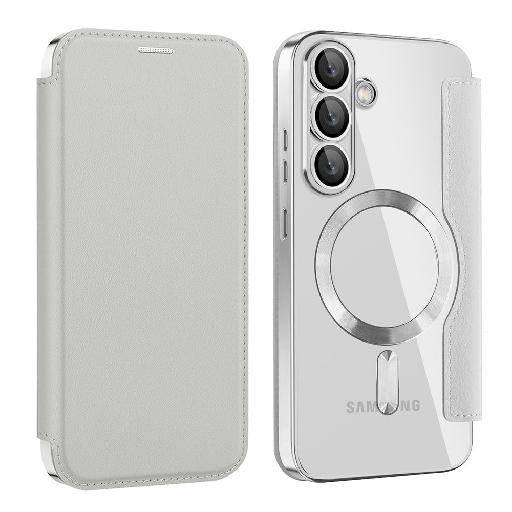 Techsuit Samsung Galaxy S25 - Θήκη Βιβλίο με MagSafe με Υποδοχές Καρτών και RFID Προστασία - SmartMag Book Case - Grey