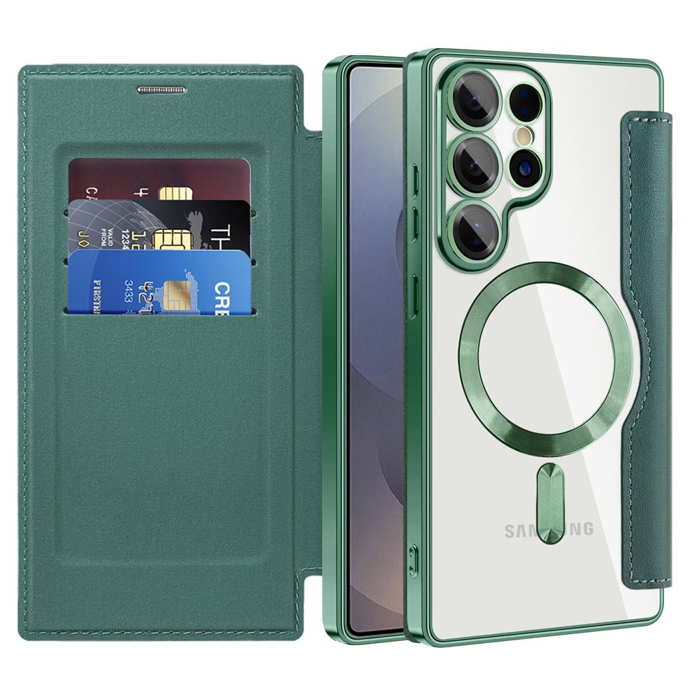 Techsuit Samsung Galaxy S25 Ultra - Θήκη Βιβλίο με MagSafe με Υποδοχές Καρτών και RFID Προστασία - SmartMag Book Case - Green