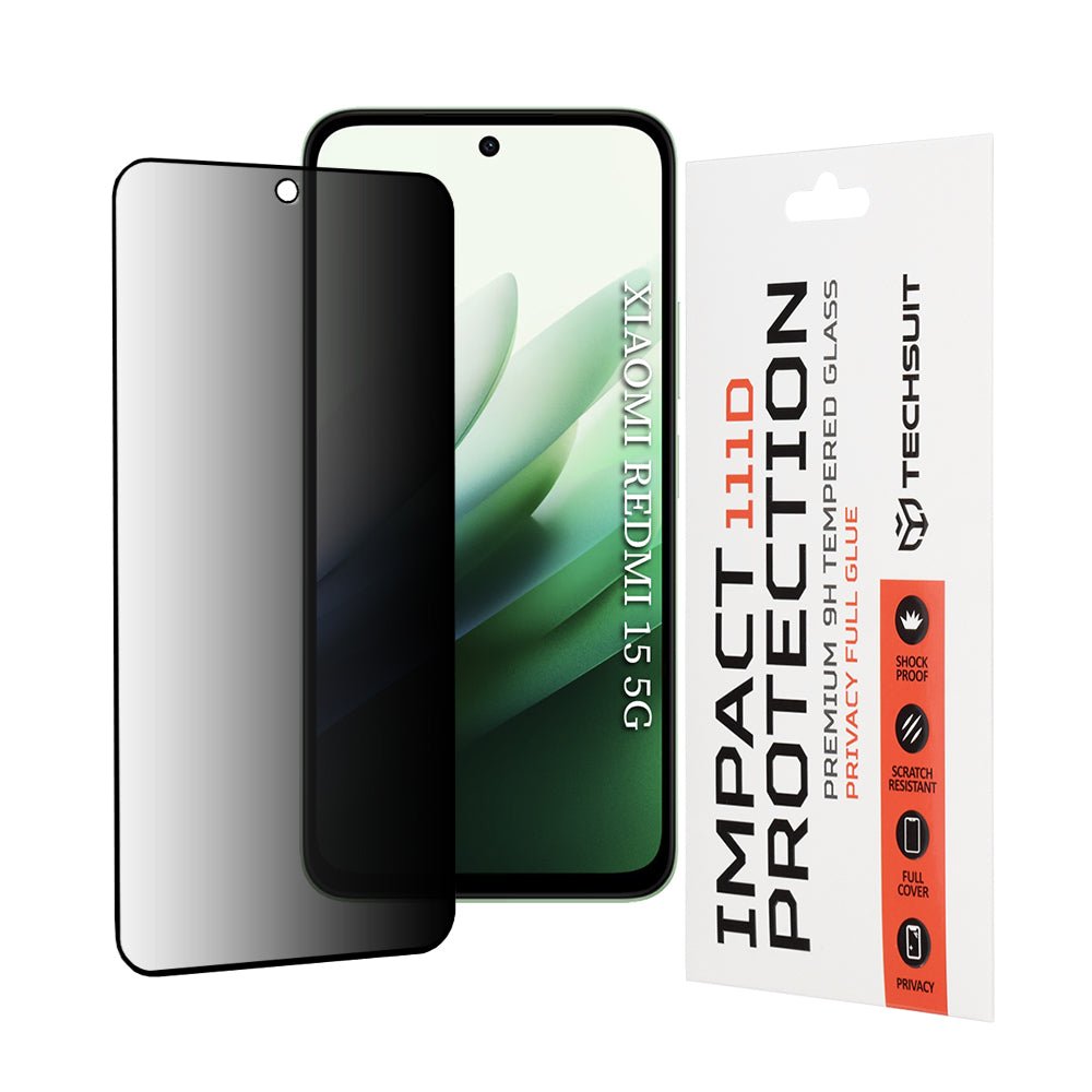 Techsuit Xiaomi Redmi 15 4G / 5G - Privacy Full Screen Full Glue Αντιχαρακτικό Γυαλί Οθόνης - Privacy Black