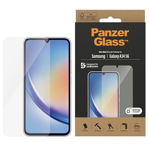 PanzerGlass Samsung Galaxy A34 5G Ultra - Wide Fit Case Friendly Full Screen Αντιχαρακτικό Γυαλί Οθόνης - Διάφανο