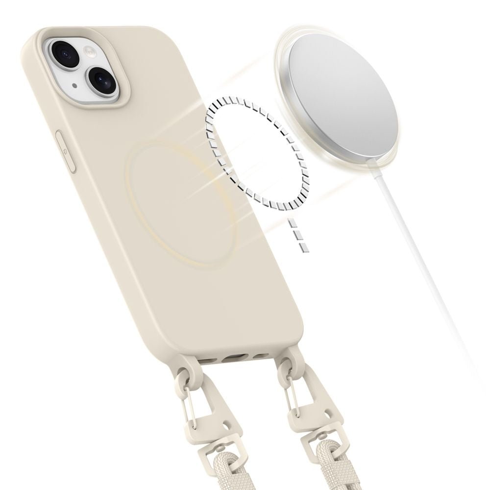 Tech - Protect iPhone 15 MagNecklace - MagSafe Θήκη Σιλικόνης TPU με Pυθμιζόμενο Αποσπώμενο Κορδόνι - Cosmic Latte