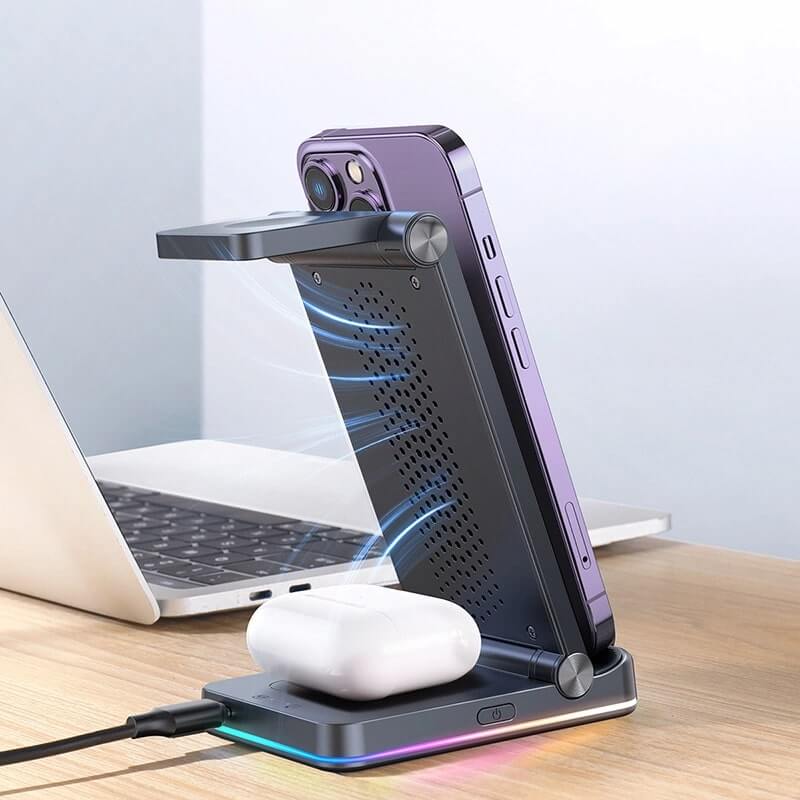 Joyroom JR - WQN01 15W 3in1 Ασύρματος Φορτιστής Qi Charge για Smartphones και Apple Watch και Airpods - Black