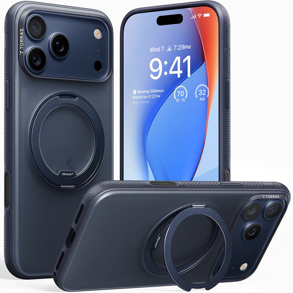 Torras iPhone 17 Pro Max - Σκληρή θήκη με Περιστρεφόμενο Stand / MagSafe - Ostand R Fitness Series - Navy Blue
