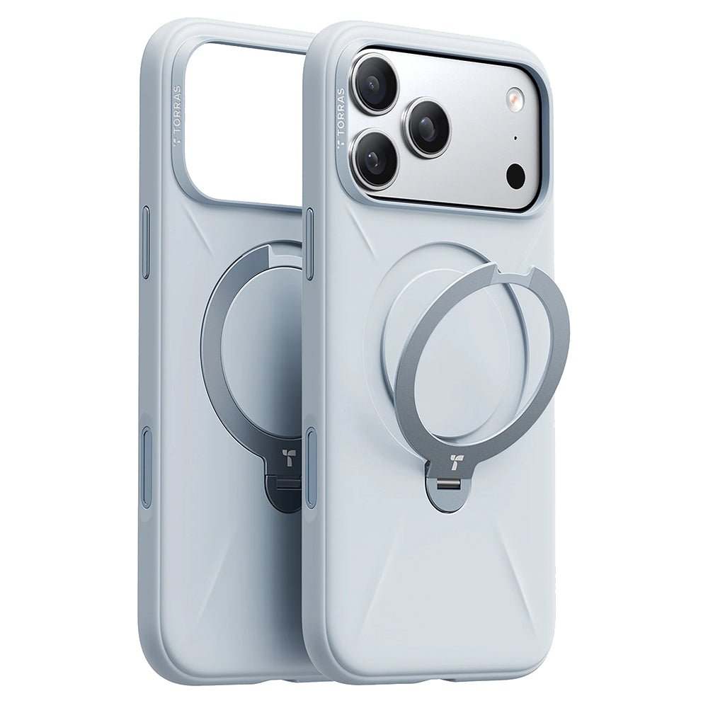 Torras iPhone 17 Pro Max - Θήκη Σιλικόνης με Περιστρεφόμενο Stand / MagSafe - QPRO Silicone Series - Baby Blue
