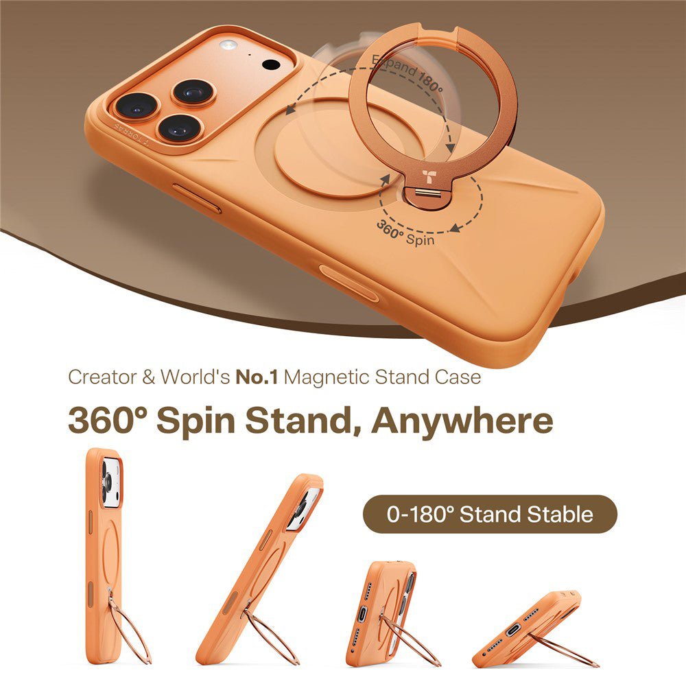 Torras iPhone 17 Pro Max - Θήκη Σιλικόνης με Περιστρεφόμενο Stand / MagSafe - QPRO Silicone Series - Orange