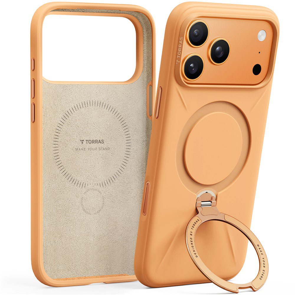 Torras iPhone 17 Pro Max - Θήκη Σιλικόνης με Περιστρεφόμενο Stand / MagSafe - QPRO Silicone Series - Orange