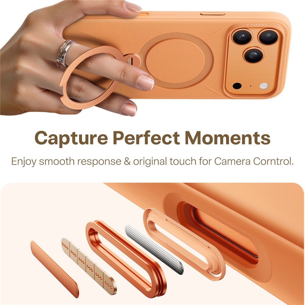 Torras iPhone 17 Pro Max - Θήκη Σιλικόνης με Περιστρεφόμενο Stand / MagSafe - QPRO Silicone Series - Orange