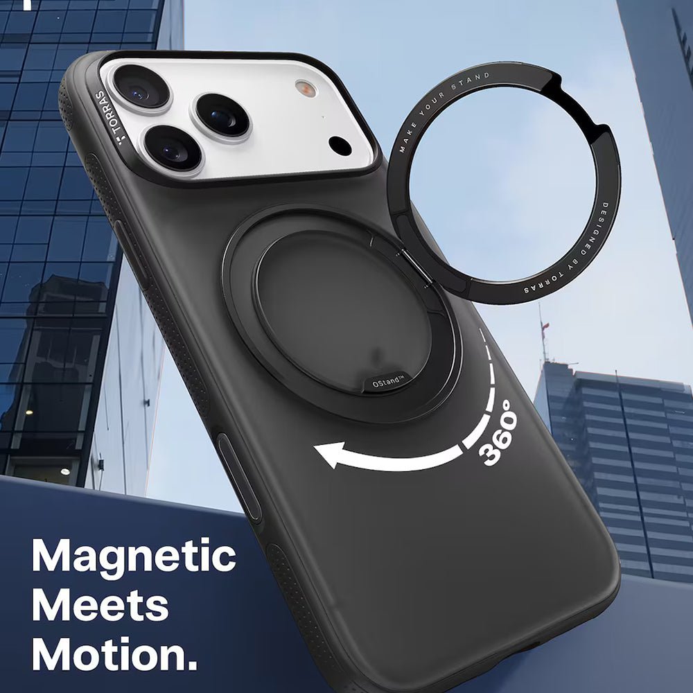 Torras iPhone 17 Pro - Σκληρή θήκη με Περιστρεφόμενο Stand / MagSafe - Ostand R Fitness Series - Black