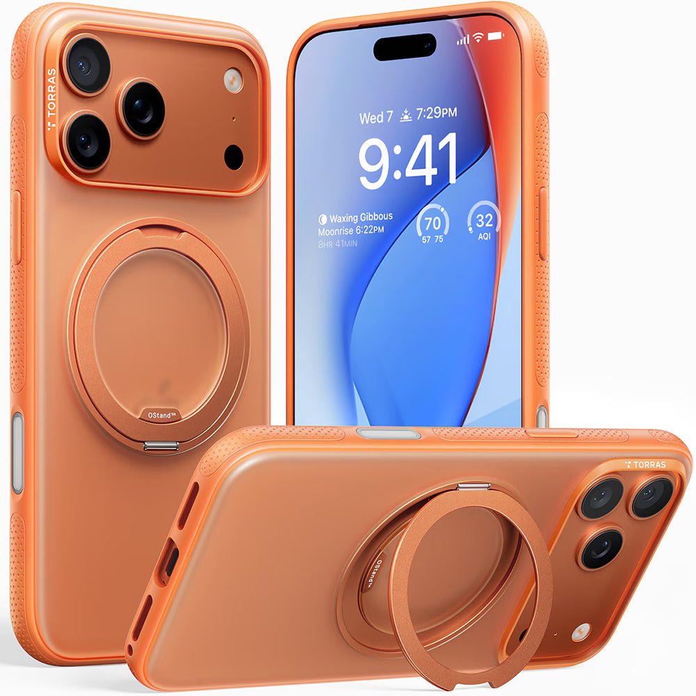 Torras iPhone 17 Pro - Σκληρή θήκη με Περιστρεφόμενο Stand / MagSafe - Ostand R Fitness Series - Orange