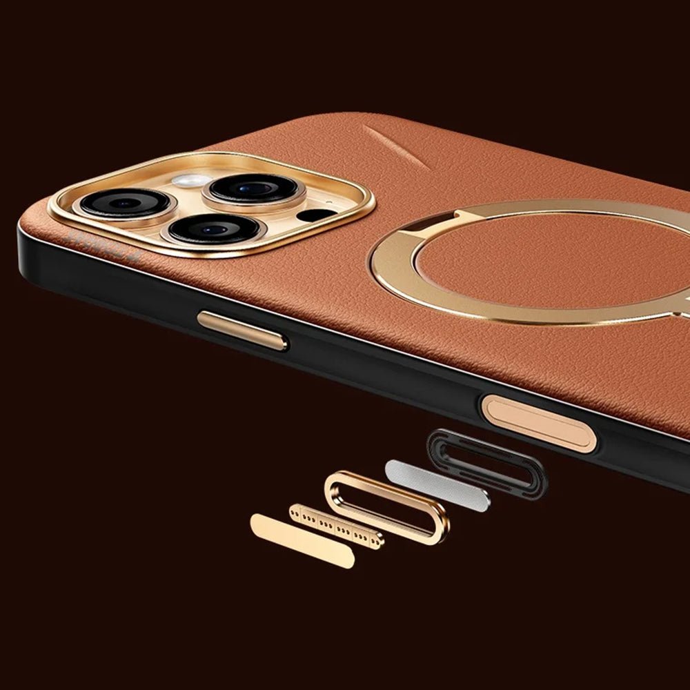 Torras iPhone 17 Pro - Σκληρή θήκη με Περιστρεφόμενο Stand / MagSafe - QPRO Leather Series - Orange