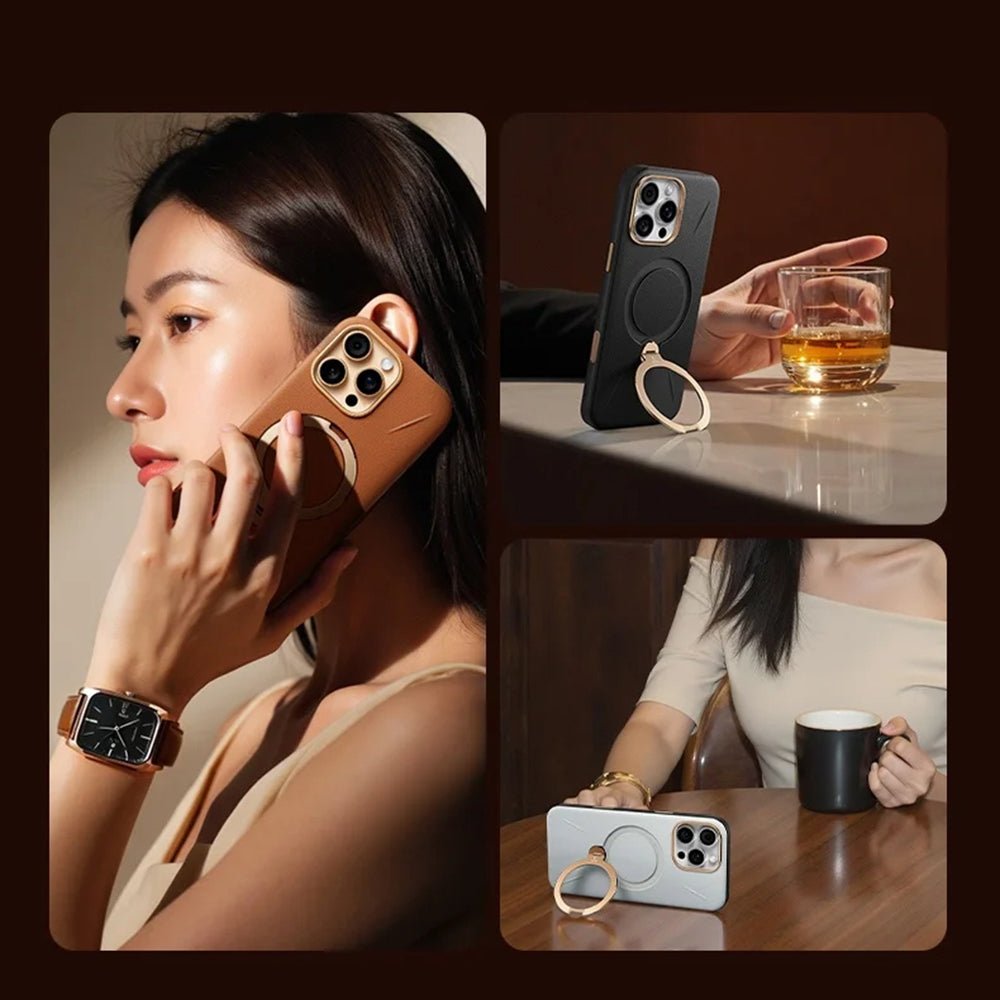 Torras iPhone 17 Pro - Σκληρή θήκη με Περιστρεφόμενο Stand / MagSafe - QPRO Leather Series - Orange