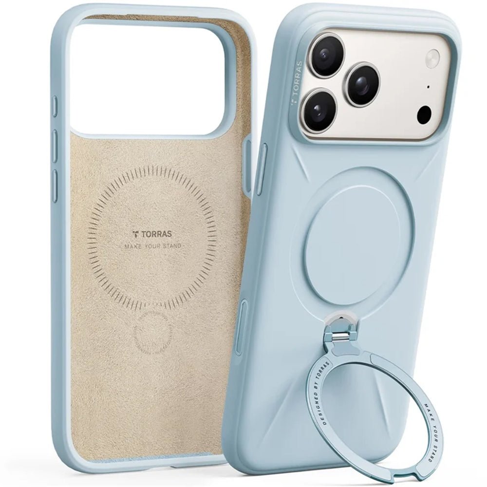 Torras iPhone 17 Pro - Θήκη Σιλικόνης με Περιστρεφόμενο Stand / MagSafe - QPRO Silicone Series - Baby Blue