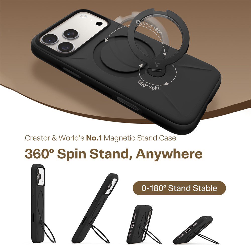Torras iPhone 17 Pro - Θήκη Σιλικόνης με Περιστρεφόμενο Stand / MagSafe - QPRO Silicone Series - Black