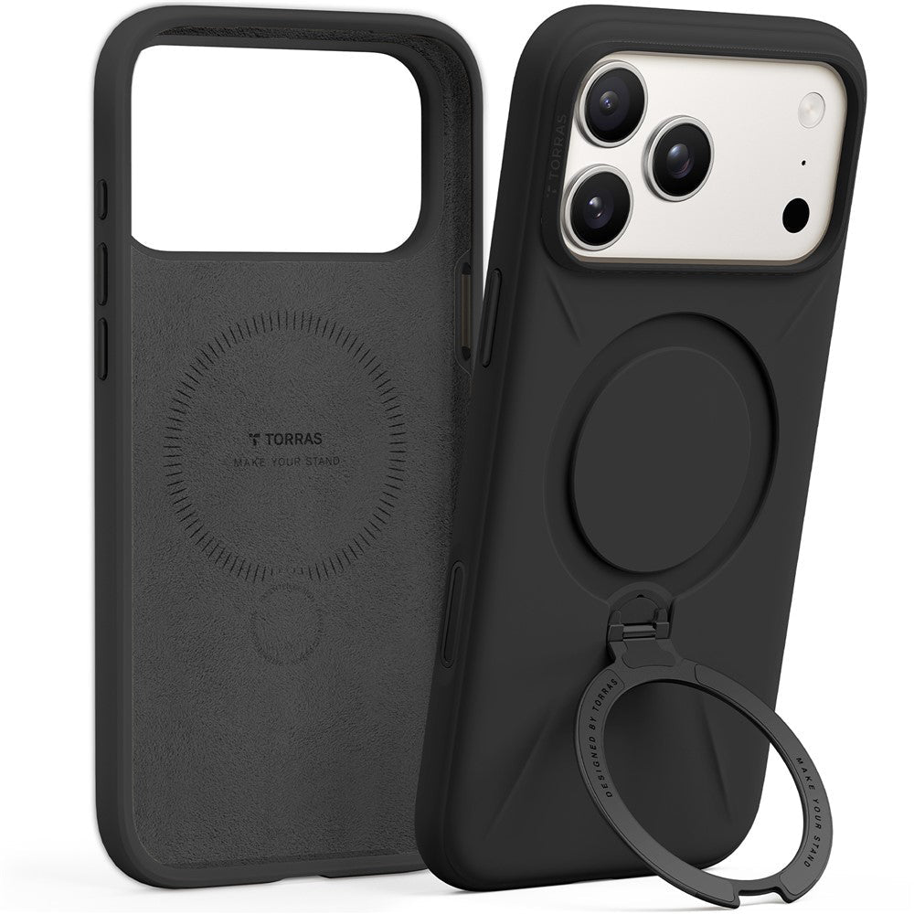 Torras iPhone 17 Pro - Θήκη Σιλικόνης με Περιστρεφόμενο Stand / MagSafe - QPRO Silicone Series - Black