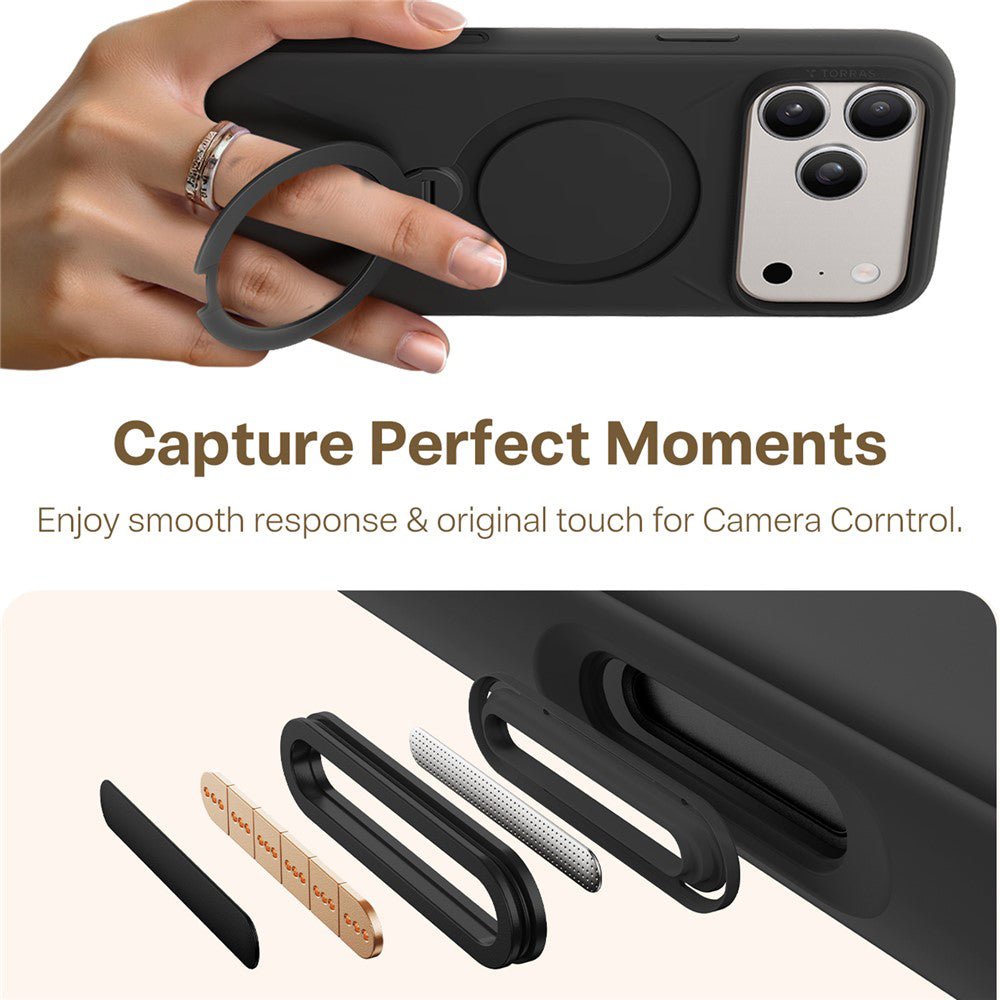 Torras iPhone 17 Pro - Θήκη Σιλικόνης με Περιστρεφόμενο Stand / MagSafe - QPRO Silicone Series - Black