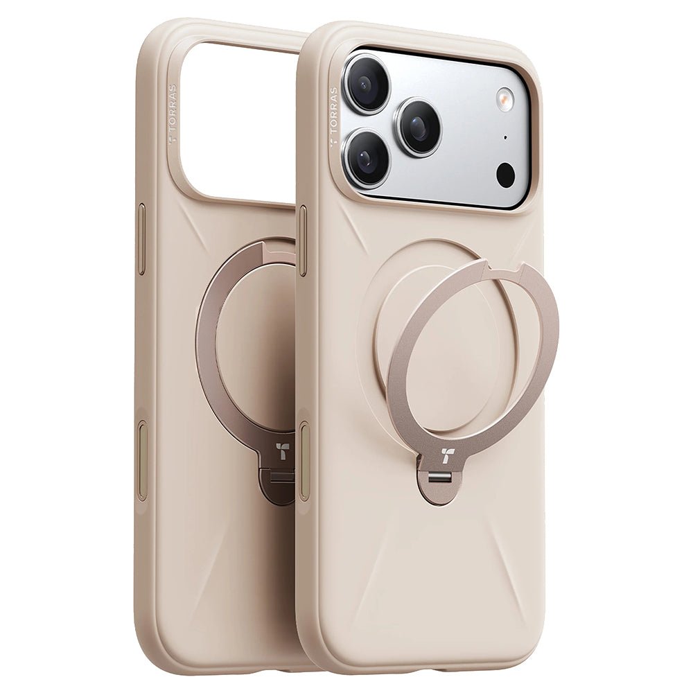 Torras iPhone 17 Pro - Θήκη Σιλικόνης με Περιστρεφόμενο Stand / MagSafe - QPRO Silicone Series - Dessert Gold
