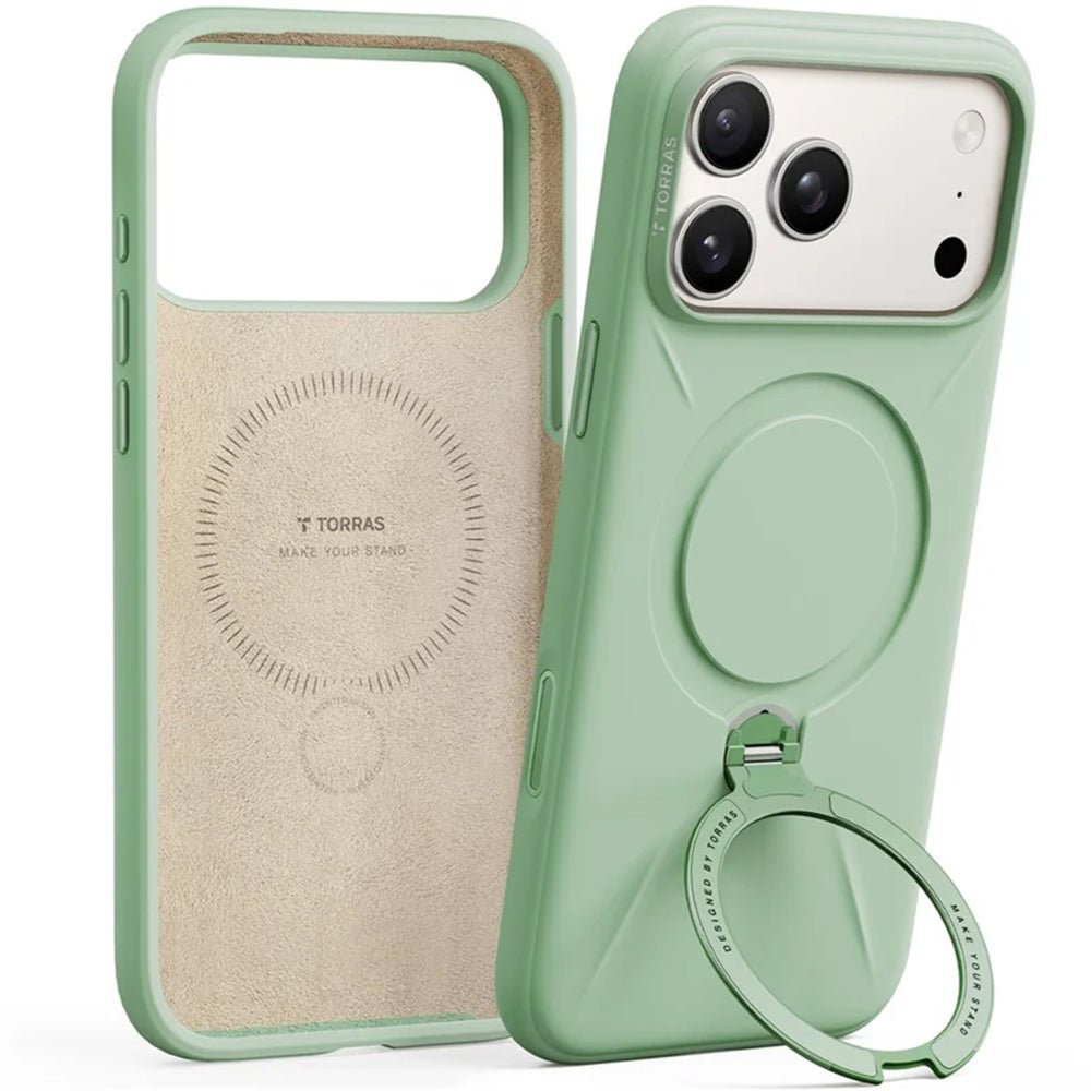 Torras iPhone 17 Pro - Θήκη Σιλικόνης με Περιστρεφόμενο Stand / MagSafe - QPRO Silicone Series - Matcha Green