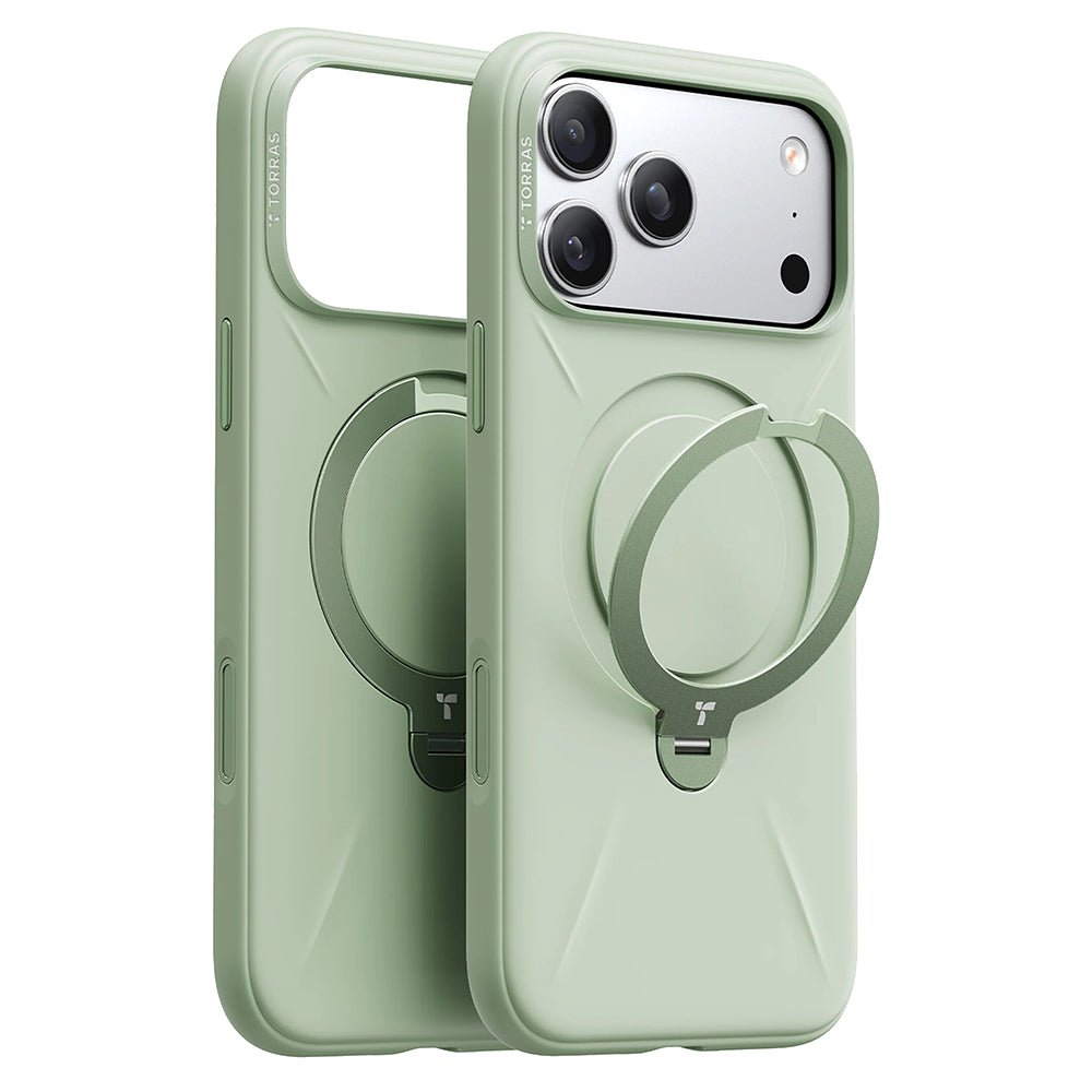 Torras iPhone 17 Pro - Θήκη Σιλικόνης με Περιστρεφόμενο Stand / MagSafe - QPRO Silicone Series - Matcha Green