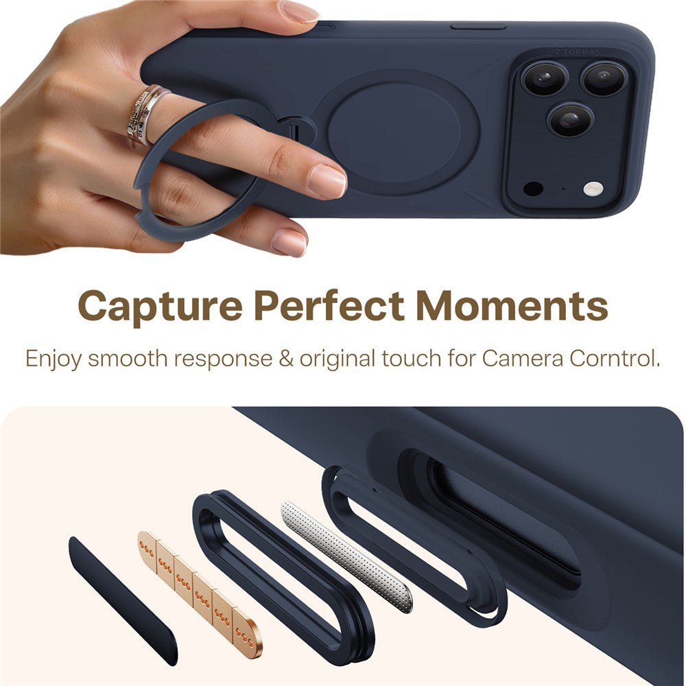Torras iPhone 17 Pro - Θήκη Σιλικόνης με Περιστρεφόμενο Stand / MagSafe - QPRO Silicone Series - Navy Blue
