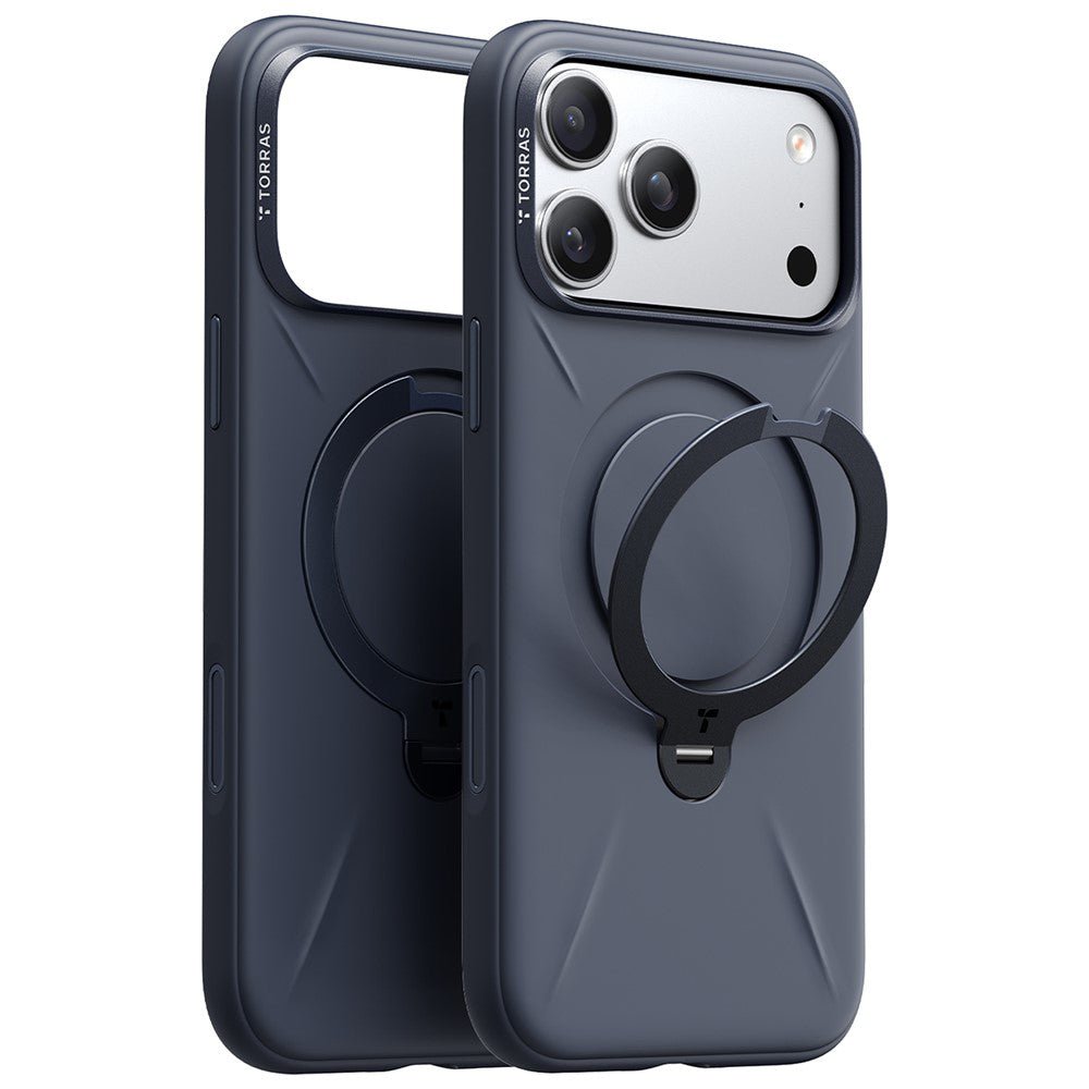 Torras iPhone 17 Pro - Θήκη Σιλικόνης με Περιστρεφόμενο Stand / MagSafe - QPRO Silicone Series - Navy Blue