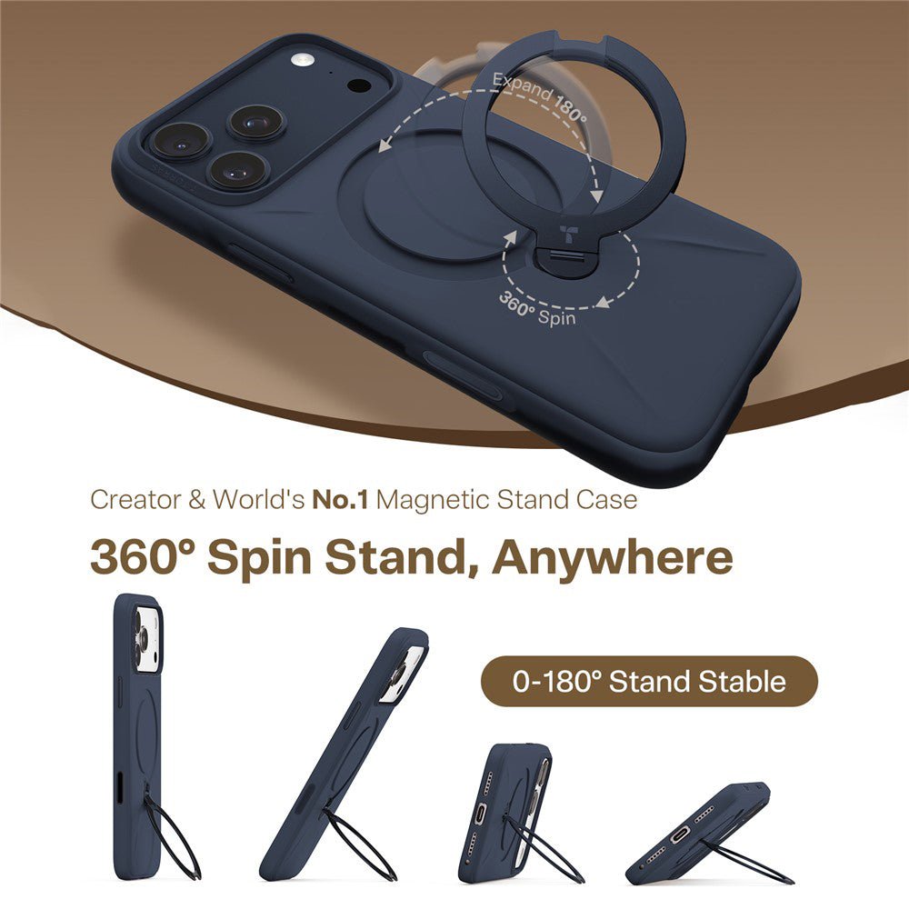 Torras iPhone 17 Pro - Θήκη Σιλικόνης με Περιστρεφόμενο Stand / MagSafe - QPRO Silicone Series - Navy Blue