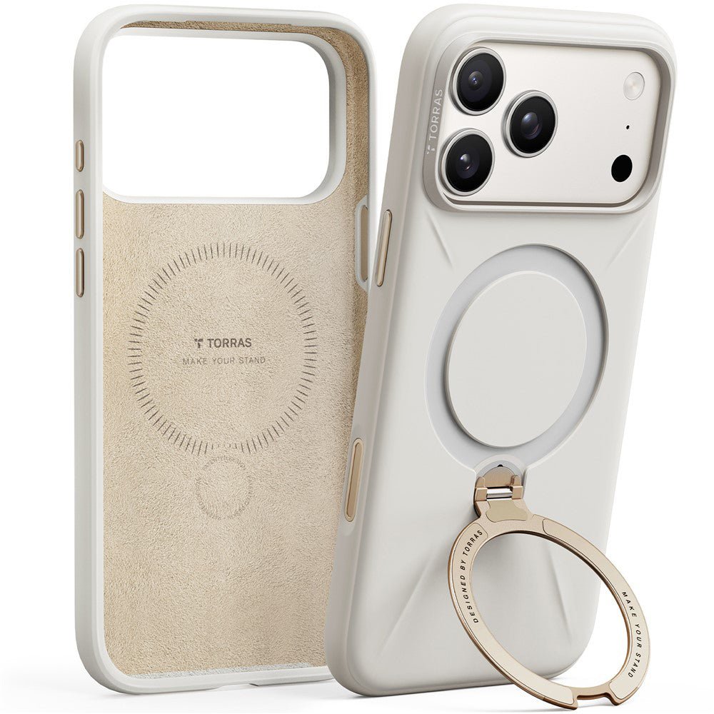 Torras iPhone 17 Pro - Θήκη Σιλικόνης με Περιστρεφόμενο Stand / MagSafe - QPRO Silicone Series - White