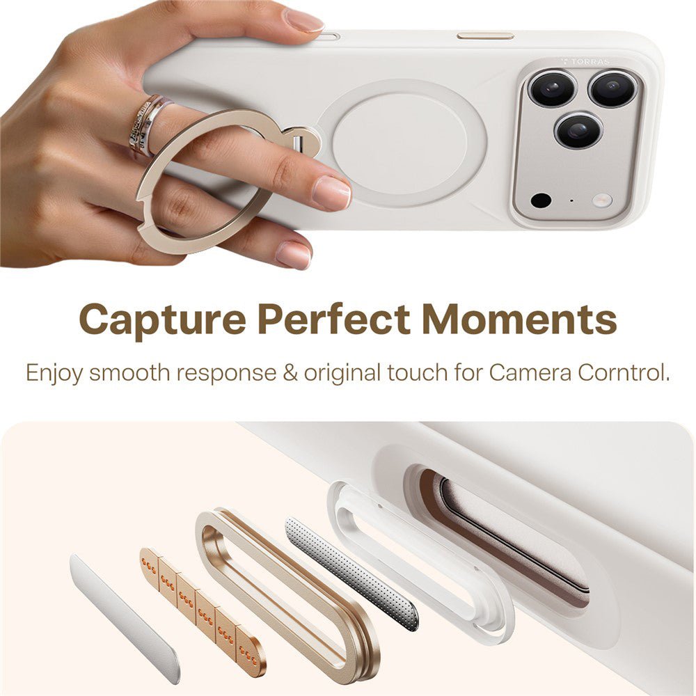 Torras iPhone 17 Pro - Θήκη Σιλικόνης με Περιστρεφόμενο Stand / MagSafe - QPRO Silicone Series - White