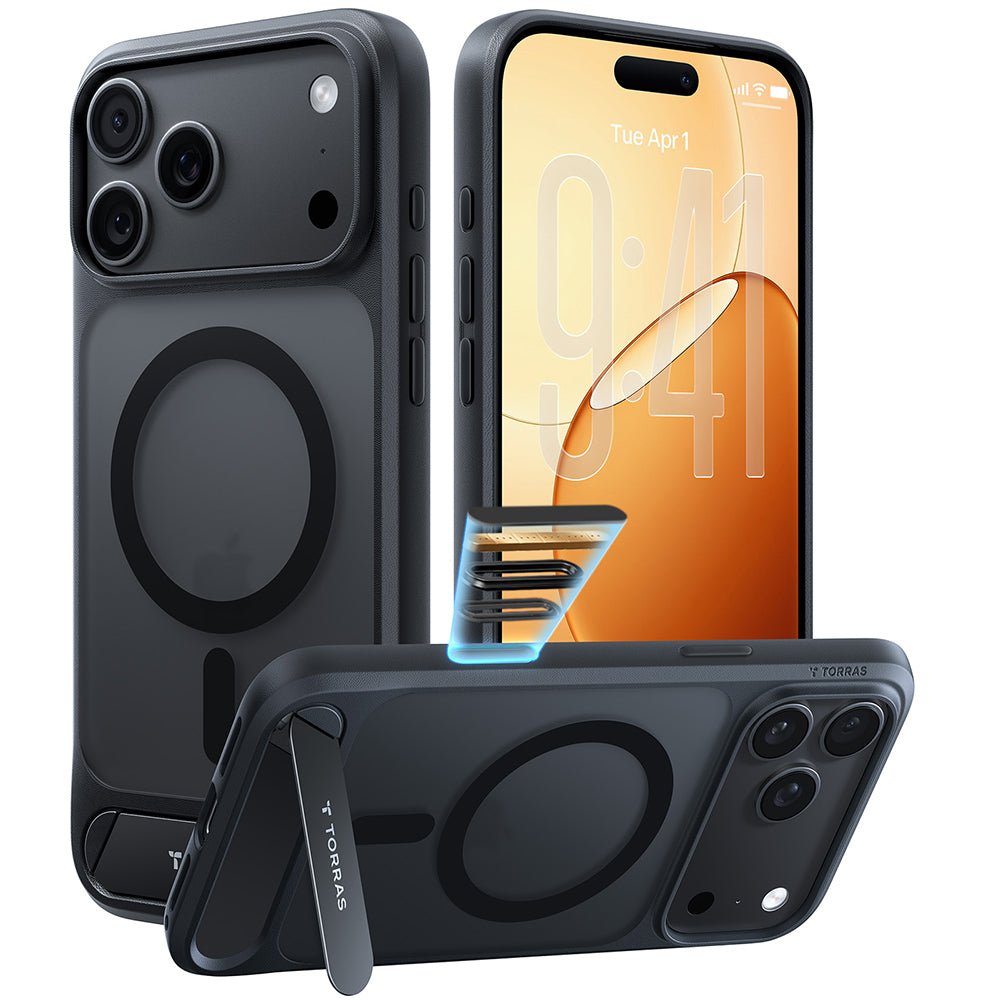 Torras iPhone 18 Pro / iPhone 17 Pro - Σκληρή θήκη MagSafe με Πλαίσιο Σιλικόνης και Stand - Ostand L1 - Black