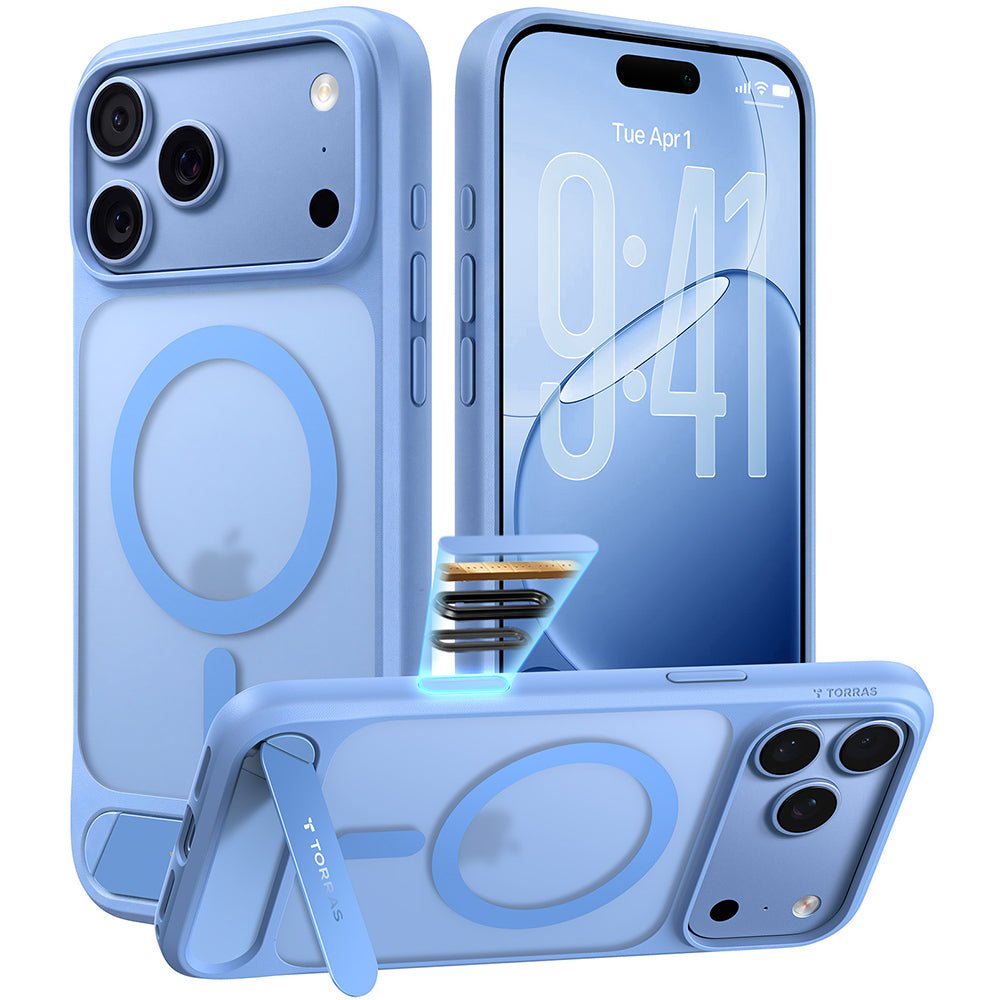 Torras iPhone 18 Pro / iPhone 17 Pro - Σκληρή θήκη MagSafe με Πλαίσιο Σιλικόνης και Stand - Ostand L1 - Blue