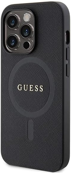 Guess iPhone 15 Pro Saffiano MagSafe Σκληρή Θήκη με Πλαίσιο Σιλικόνης και MagSafe - Black - GUHMP15LPSAHMCK