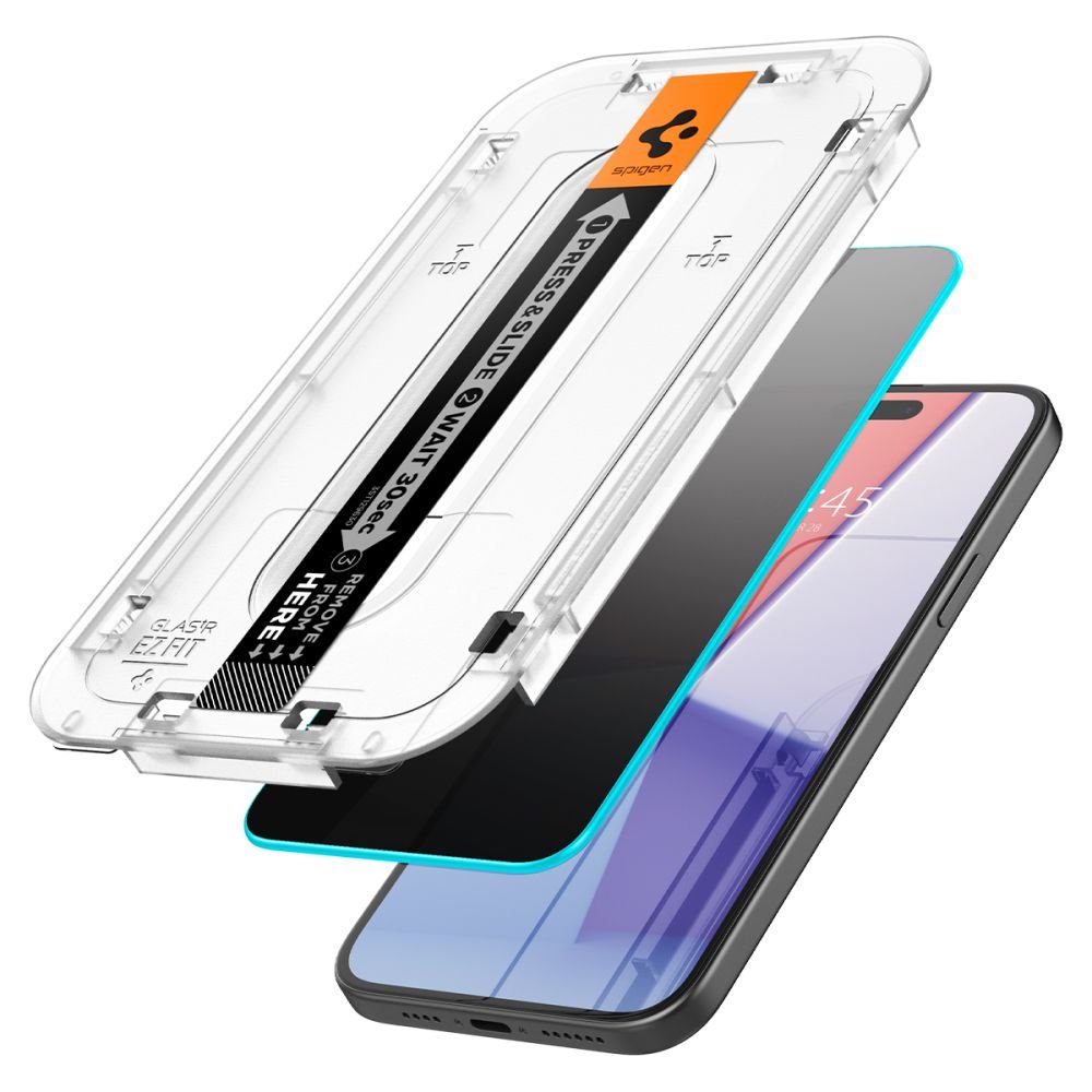 Spigen iPhone 15 Pro Glas.TR Privacy EZ Fit 2.5D 9H Αντιχαρακτικό Γυαλί Οθόνης - 2 Τεμάχια - Clear / Black - AGL06894