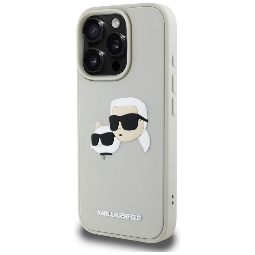 Karl Lagerfeld iPhone 16 Pro - HC 3D Rubber Double Heads - Σκληρή Θήκη με Πλαίσιο Σιλικόνης - Beige - KLHCP16LRBCKCHLE