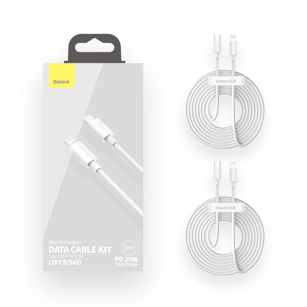 Baseus Simple Wisdom PD 20W - Καλώδιο Δεδομένων και Φόρτισης Type - C to Lightning 1,5M - 2 Τεμάχια - White - TZCATLZJ - 02