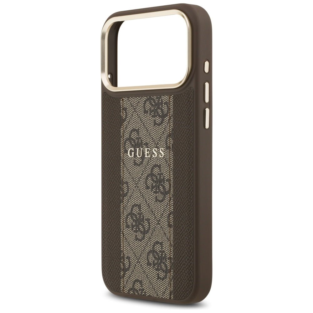 Guess iPhone 17 Pro Max - 4G Stripe MagSafe - Θήκη με Επένδυση Συνθετικού Δέρματος - Brown - GUHMP17XPG4SEMCW