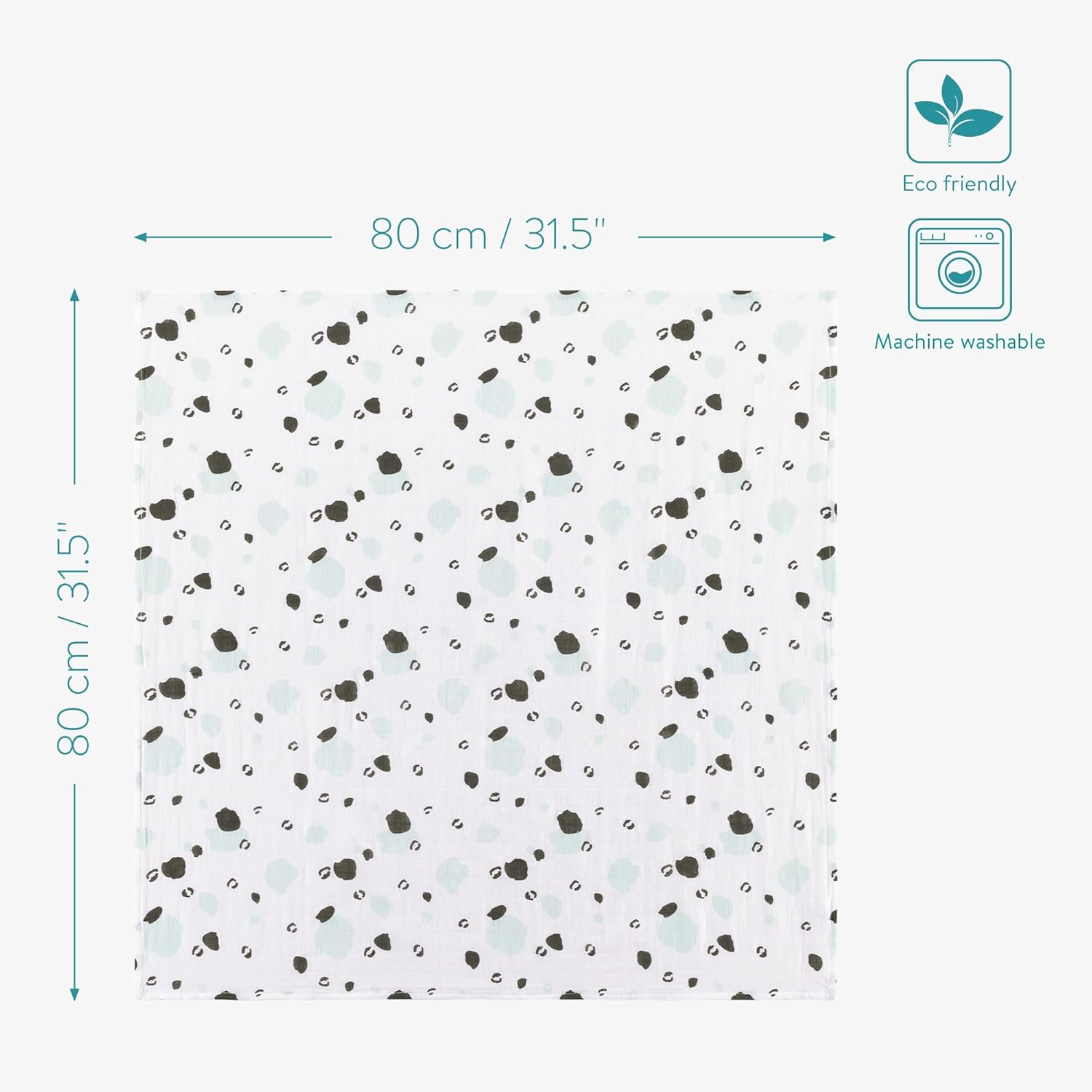 Navaris Σετ με 4 Πάνες Αγκαλιάς από Μουσελίνα για Μωρά - 80 x 80 cm - White / Green - 51484.04