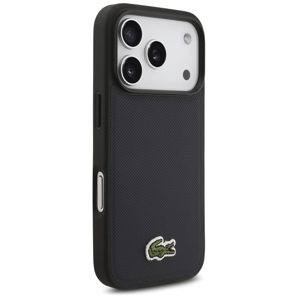 Lacoste iPhone 17 Pro - Iconic Petit Pique Woven Logo MagSafe - Σκληρή Θήκη με Πλαίσιο Σιλικόνης - Navy Blue