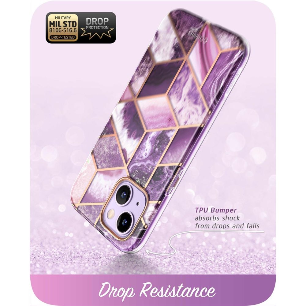 i - Blason iPhone 14 Plus Cosmo Σκληρή Θήκη με Πλαίσιο Σιλικόνης και Προστασία Οθόνης - Marble Purple