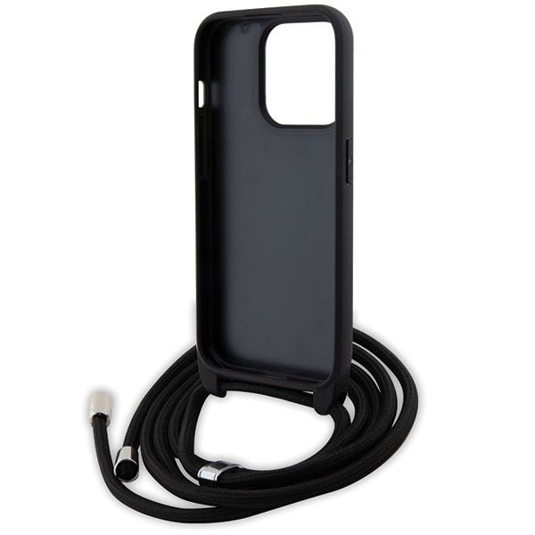 Karl Lagerfeld iPhone 15 Pro - Crossbody Saffiano Monogram Metal Pin Karl Choupette Σκληρή Θήκη με Επένδυση Συνθετικού Δέρματος και Λουράκι - Black - KLHCP15LSASKNPSK