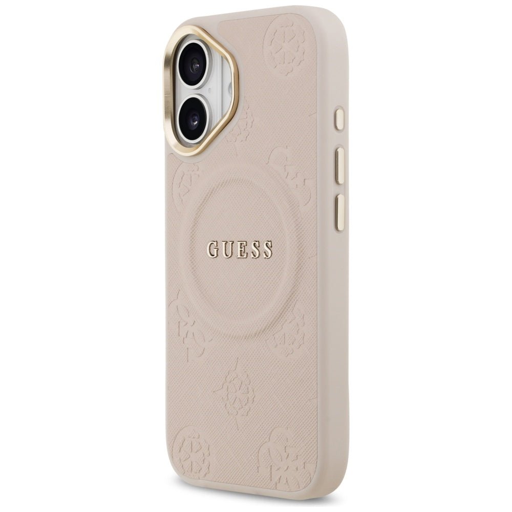 Guess iPhone 17 - Peony Hot Stamp MagSafe - Σκληρή Θήκη με Επένδυση Συνθετικού Δέρματος - Pink - GUHMP17SPSAMSECP