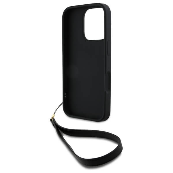 DKNY iPhone 16 Pro Max - Wrist Strap Stock Logo - Σκληρή Θήκη με Επένδυση Συνθετικού Δέρματος με Λουράκι - Black